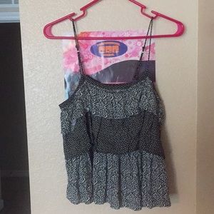 American Eagle Black and White Ruffle Tank